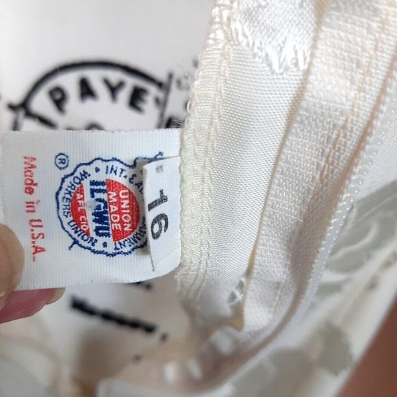 Vintage 80s Satin Chiffon Puff Sleeve Drop Waist Dress Size 16 Formal Wedding - Picture 5 of 16